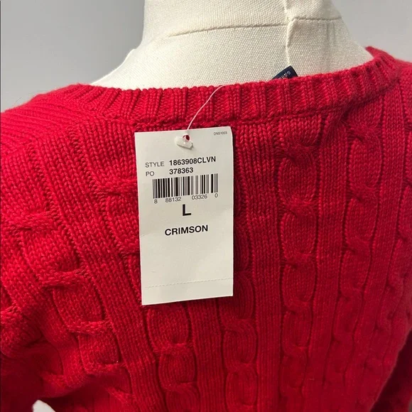 Ralph Lauren Sport Crimson Red Cable Knit V-Neck Sweater Preppy Size Large NWT - Picture 3 of 7